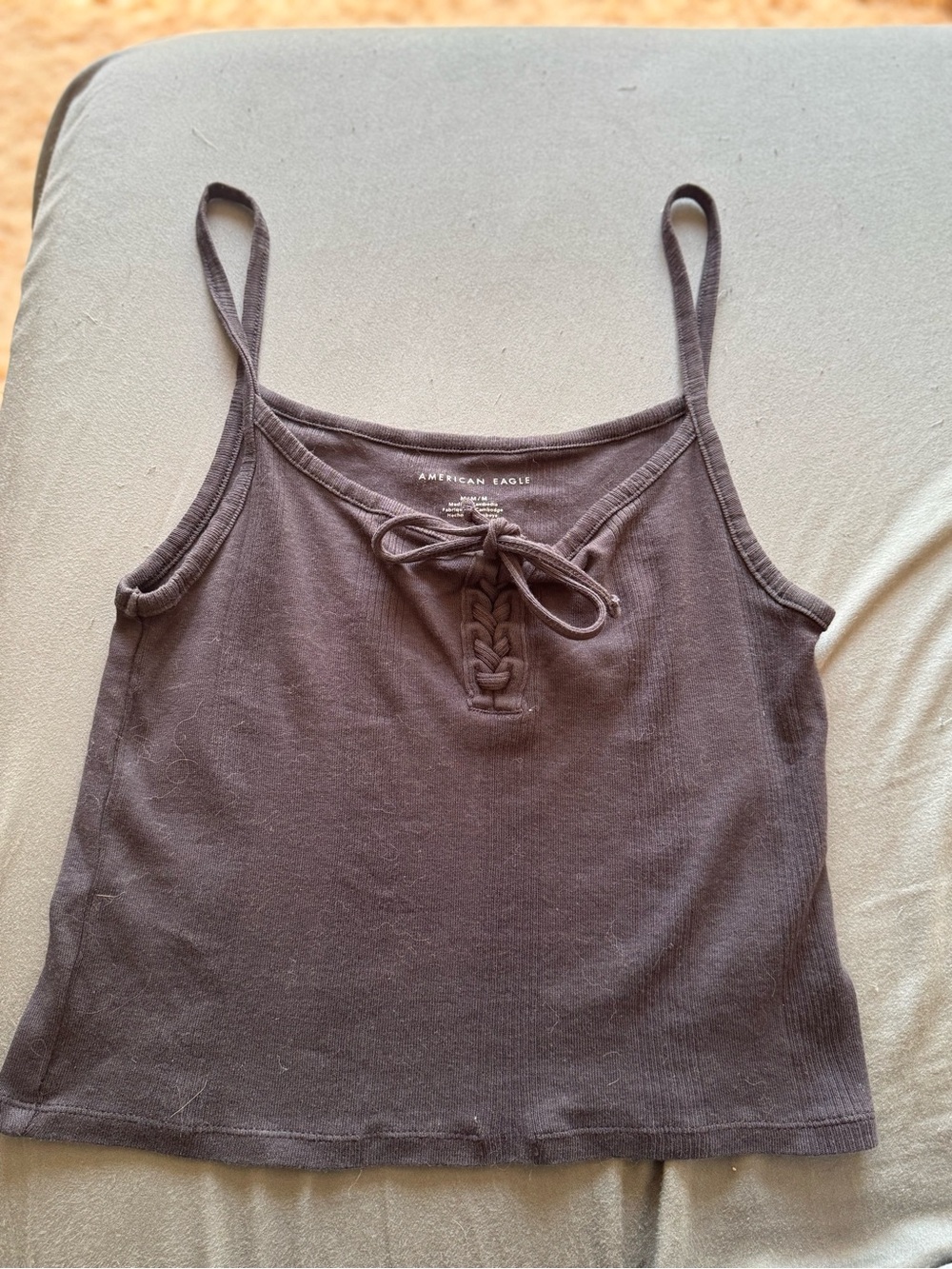 American Eagle Outfitters Black Lace-Up Ribbed Tank